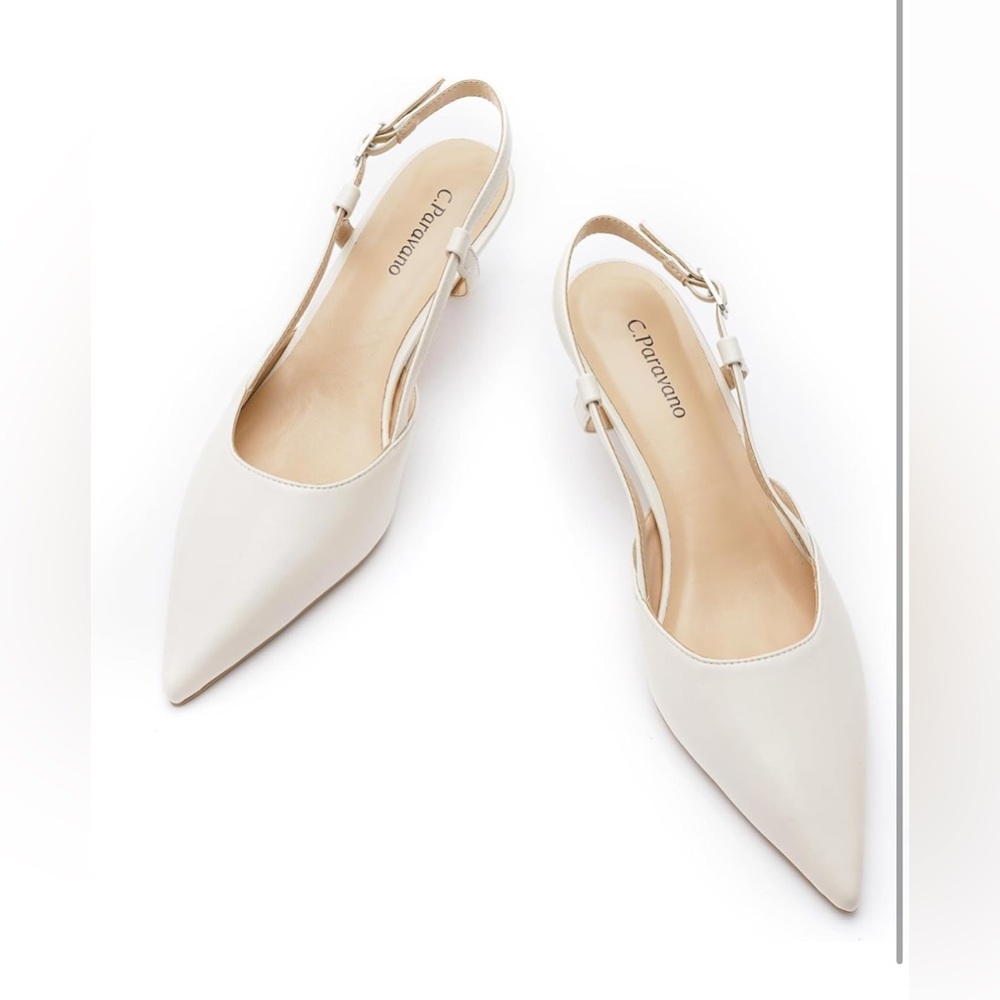C.Paravano Kitten Heels | Low Heel | Slingback Heels for Women | Pointed Pumps